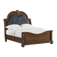 Cadenza Queen UPH Bed with Black PU in Brown