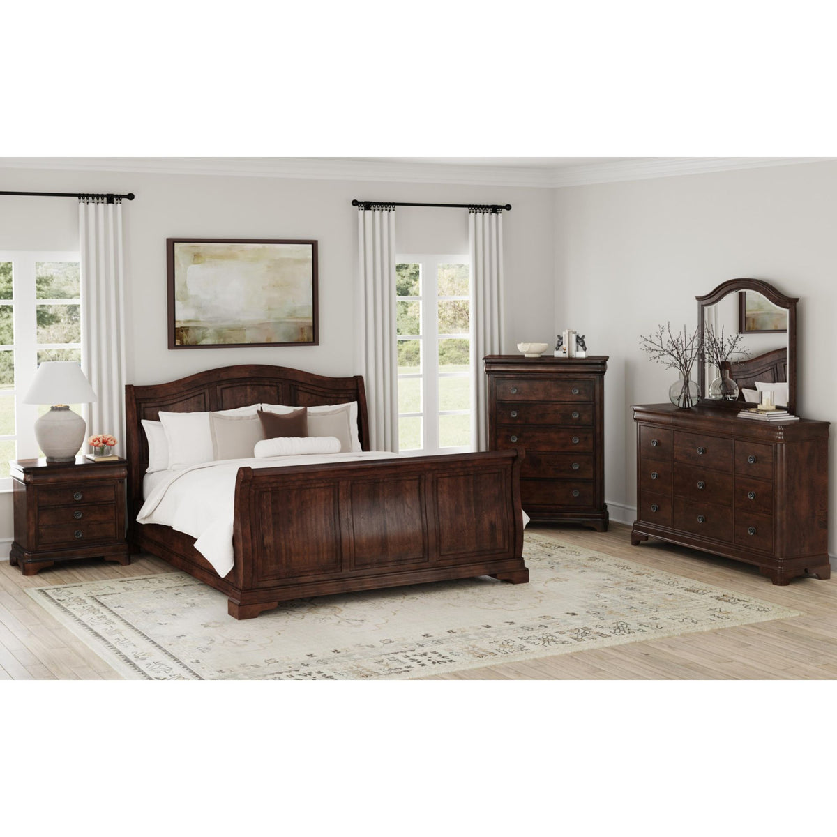 Cameron Cherry Queen Sleigh Bed – SKU CM750QSB | Elements