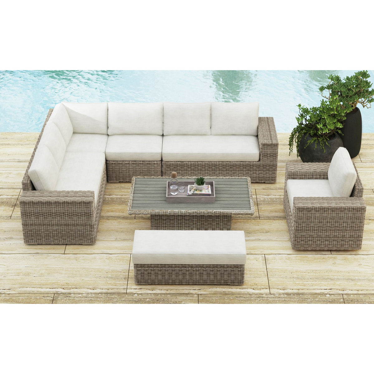 Carmona Ottoman - Natural and Olefin Beige – SKU O-17990-10311-000 | Elements