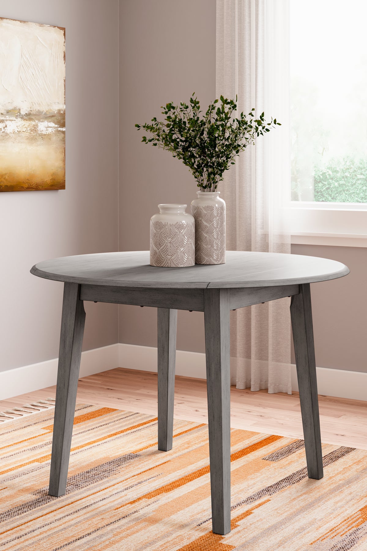 Hoover Furniture Outlet - Ashley Furniture - Shullden Drop Leaf Dining Table - Round DRM Drop Leaf Table / Gray - D194-15