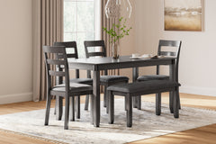 Hoover Furniture Outlet - Ashley Furniture - Bridson Dining Table and Chairs with Bench (Set of 6) - RECT DRM Table Set (6/CN) / Gray - D383-325