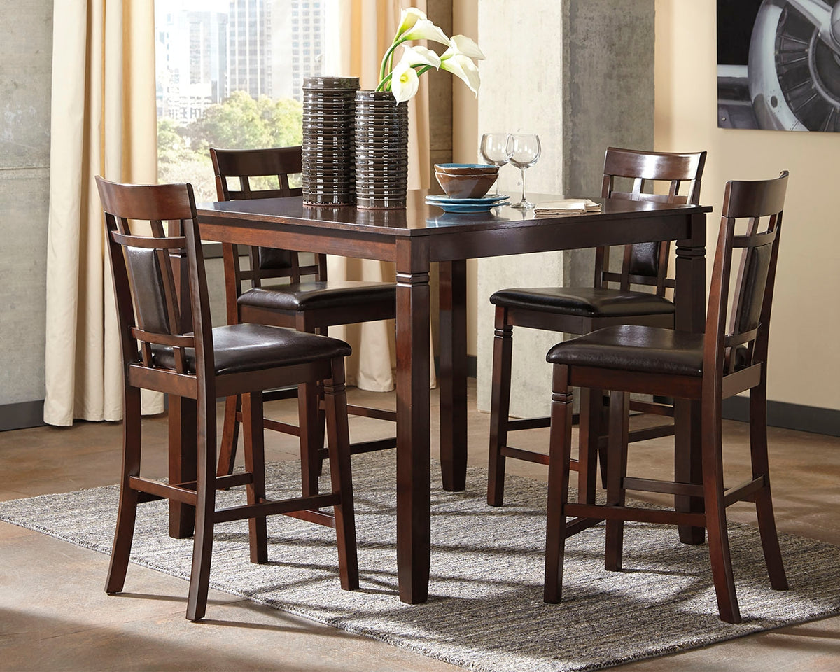 Hoover Furniture Outlet - Ashley Furniture - Bennox Counter Height Dining Table and Bar Stools (Set of 5) - DRM Counter Table Set (5/CN) / Brown - D384-223
