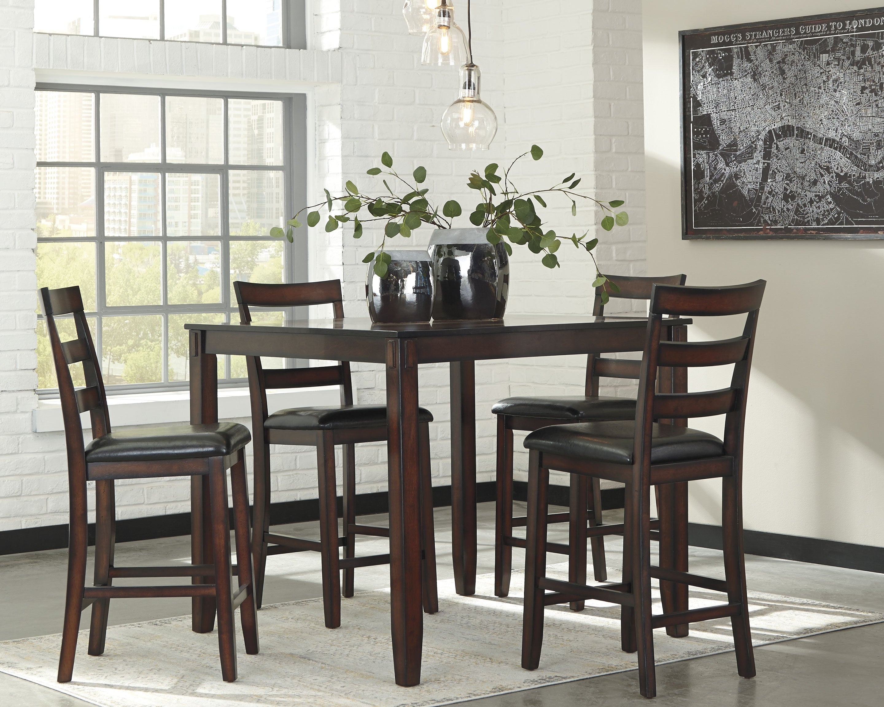 Hoover Furniture Outlet - Ashley Furniture - Coviar Counter Height Dining Table and Bar Stools (Set of 5) - DRM Counter Table Set (5/CN) / Brown - D385-223