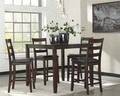 Hoover Furniture Outlet - Ashley Furniture - Coviar Counter Height Dining Table and Bar Stools (Set of 5) - DRM Counter Table Set (5/CN) / Brown - D385-223