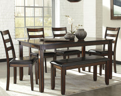 Hoover Furniture Outlet - Ashley Furniture - Coviar Dining Table and Chairs with Bench (Set of 6) - Dining Room Table Set (6/CN) / Brown - D385-325