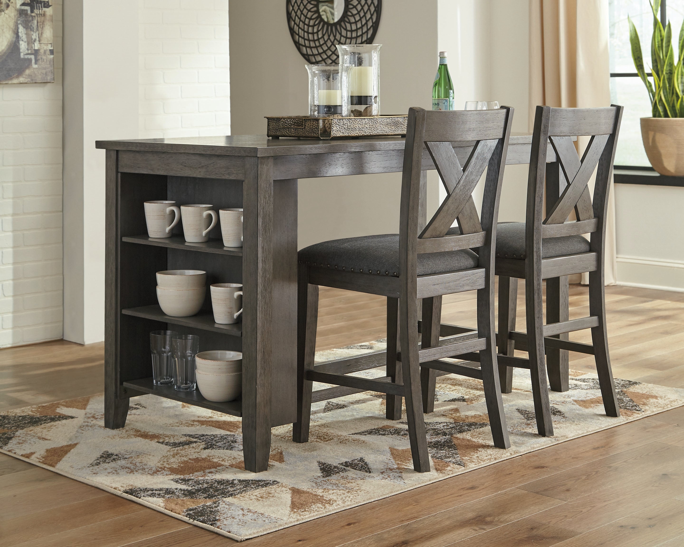 Hoover Furniture Outlet - Ashley Furniture - Caitbrook Counter Height Dining Table and 2 Barstools - Counter Height Dining Table and 2 Barstools / Gray - D388D5