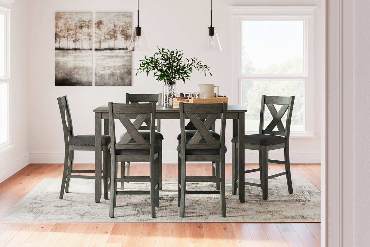 Hoover Furniture Outlet - Ashley Furniture - Caitbrook Counter Height Dining Table and Bar Stools (Set of 7) - RECT DRM Counter TBL Set(7/CN) / Gray - D388-423