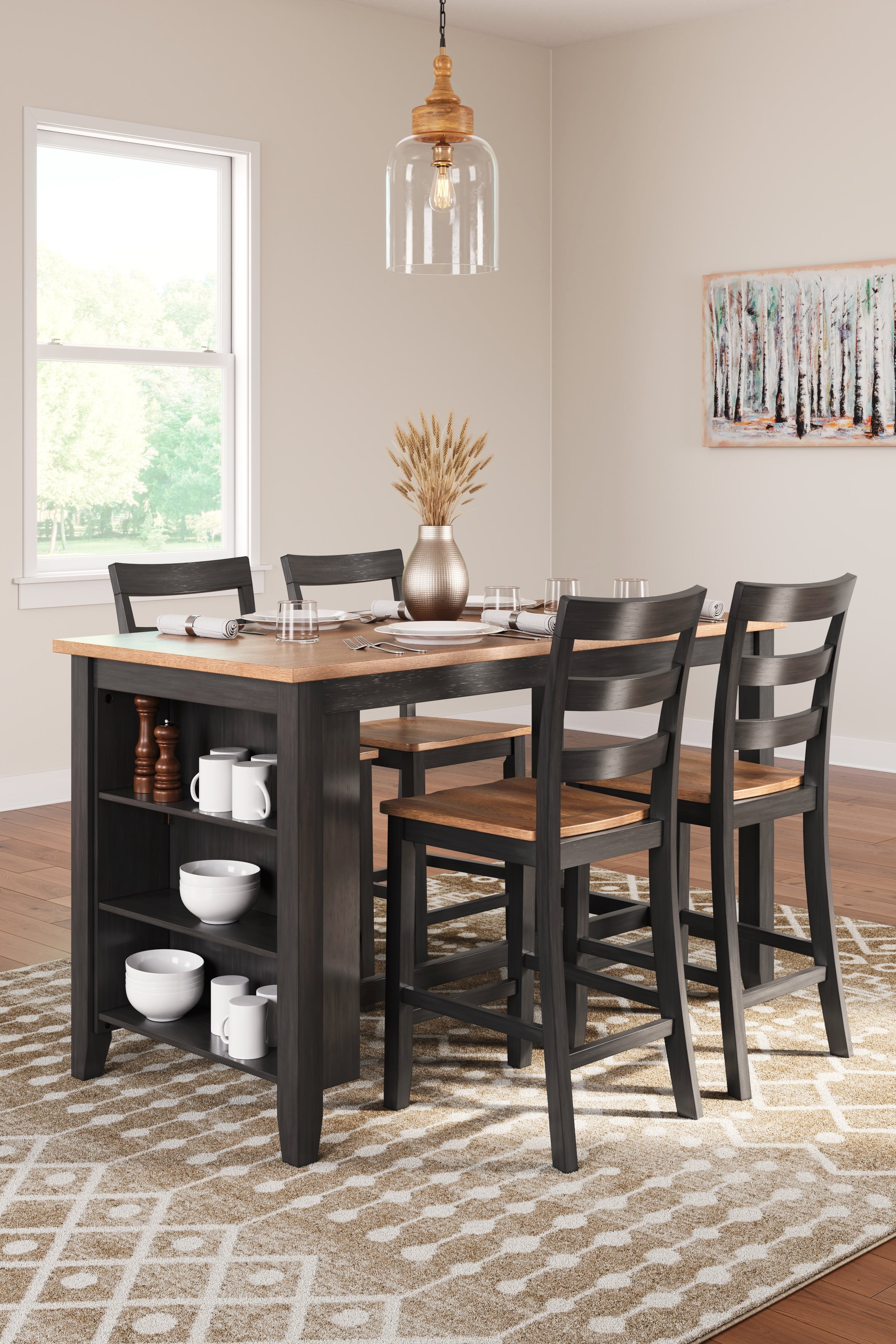 Hoover Furniture Outlet - Ashley Furniture - Gesthaven Counter Height Dining Table and 4 Barstools - Counter Height Dining Table and 4 Barstools / Natural/Brown - D396D2