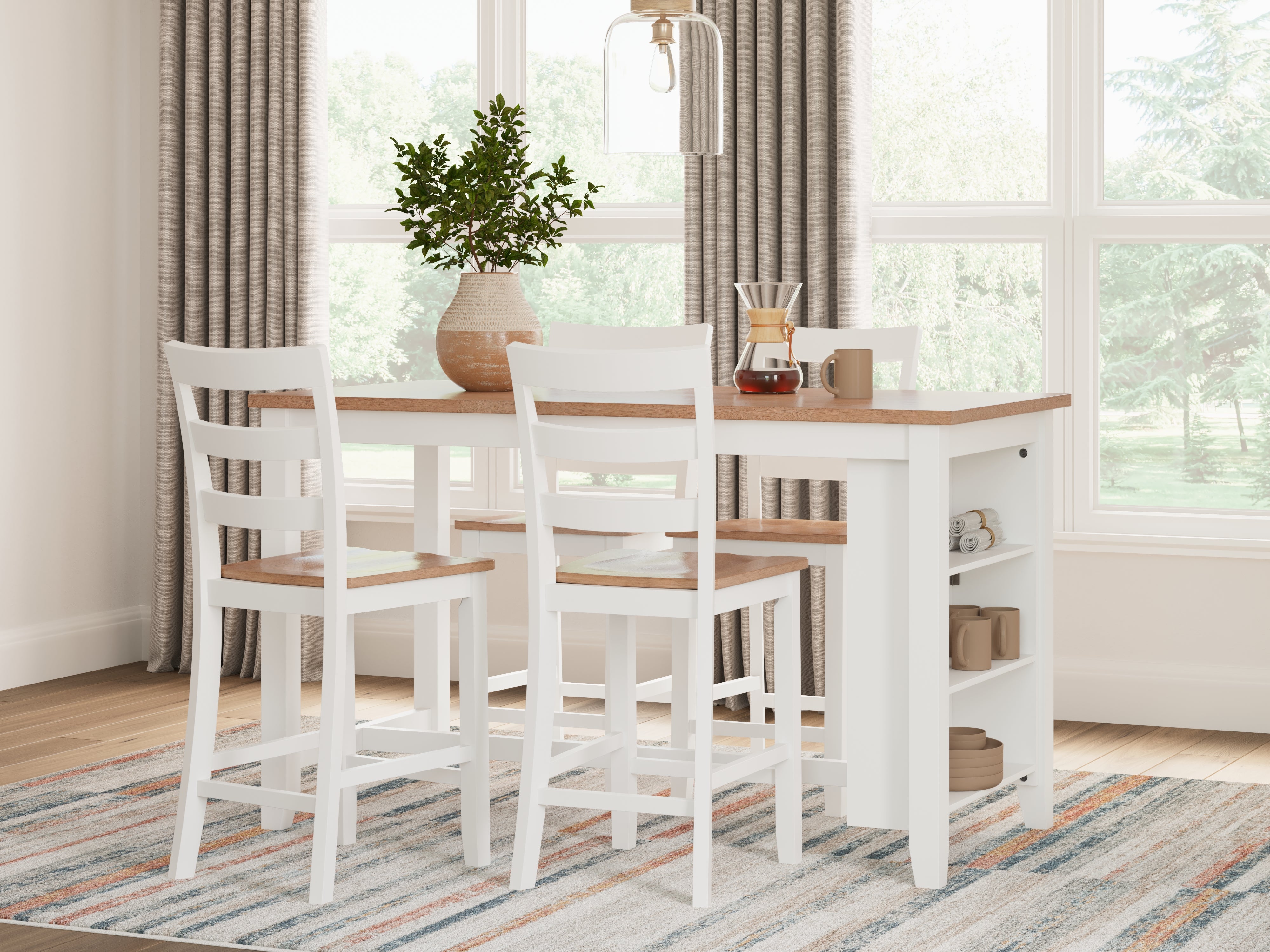 Hoover Furniture Outlet - Ashley Furniture - Gesthaven Counter Height Dining Table and 4 Barstools - Counter Height Dining Table and 4 Barstools / Natural/White - D398D2