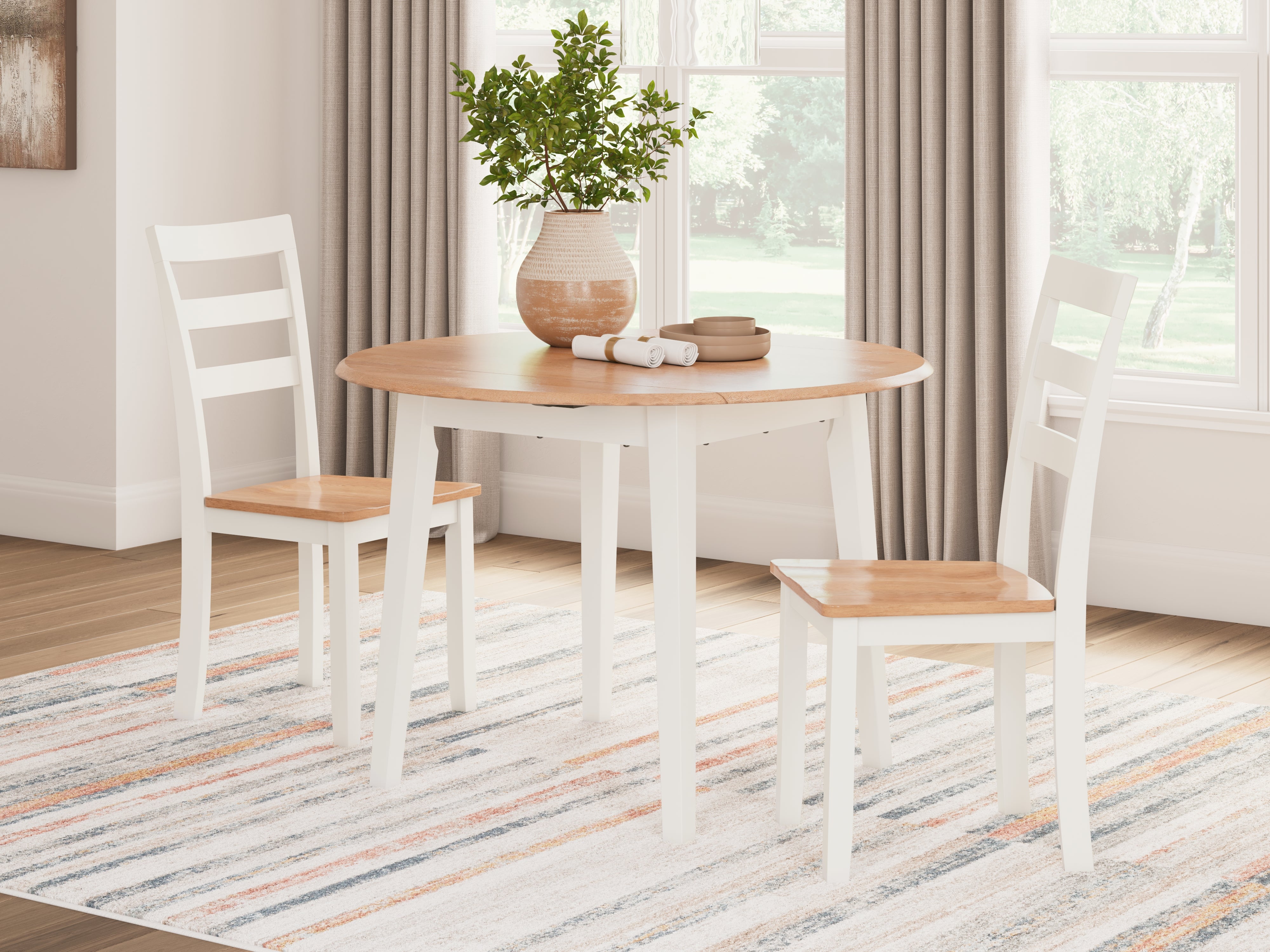Hoover Furniture Outlet - Ashley Furniture - Gesthaven Dining Table and 2 Chairs - Dining Table and 2 Chairs / Natural/White - D398D4
