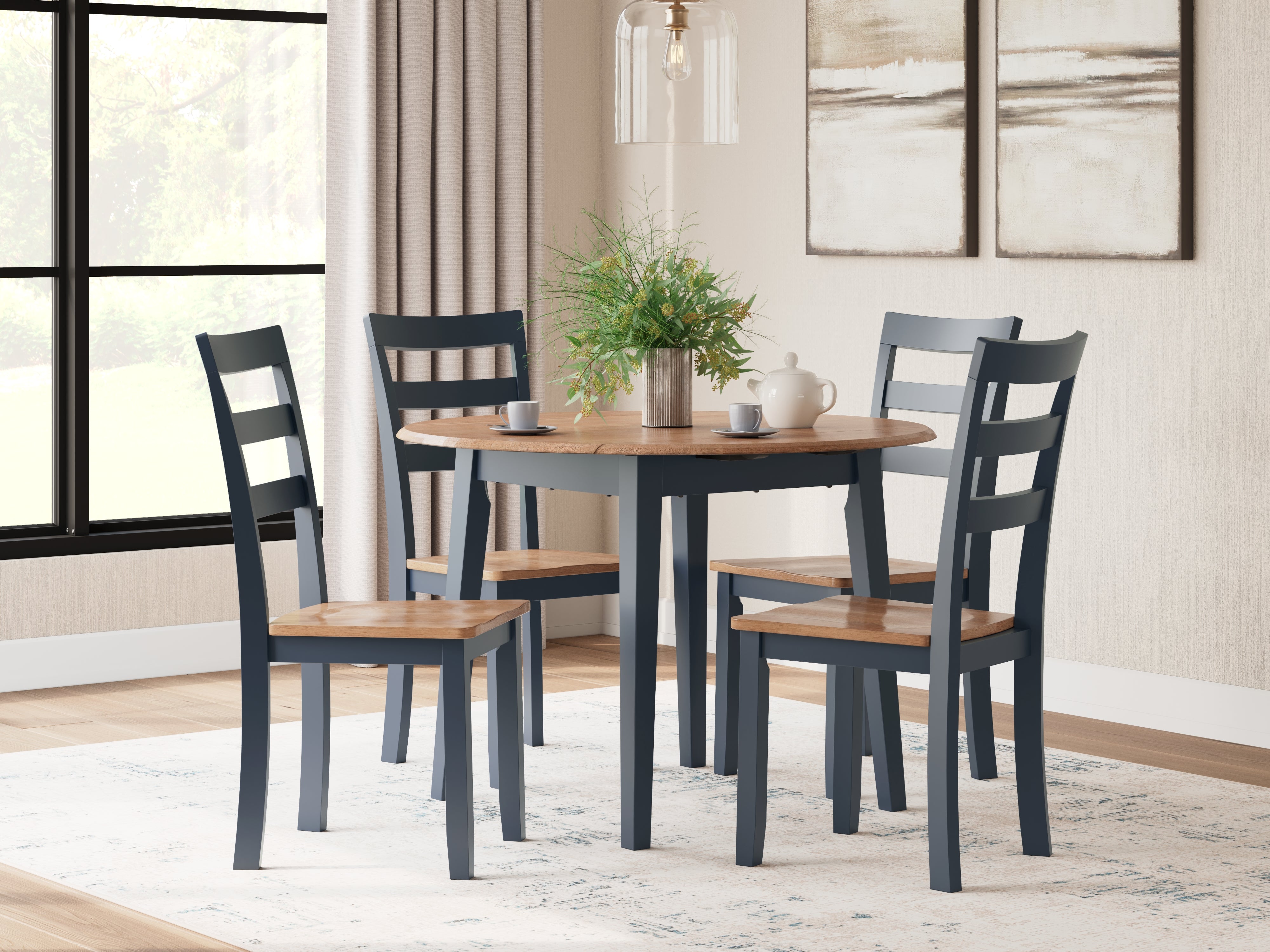 Hoover Furniture Outlet - Ashley Furniture - Gesthaven Dining Table and 4 Chairs - Dining Table and 4 Chairs / Natural/Blue - D399D1