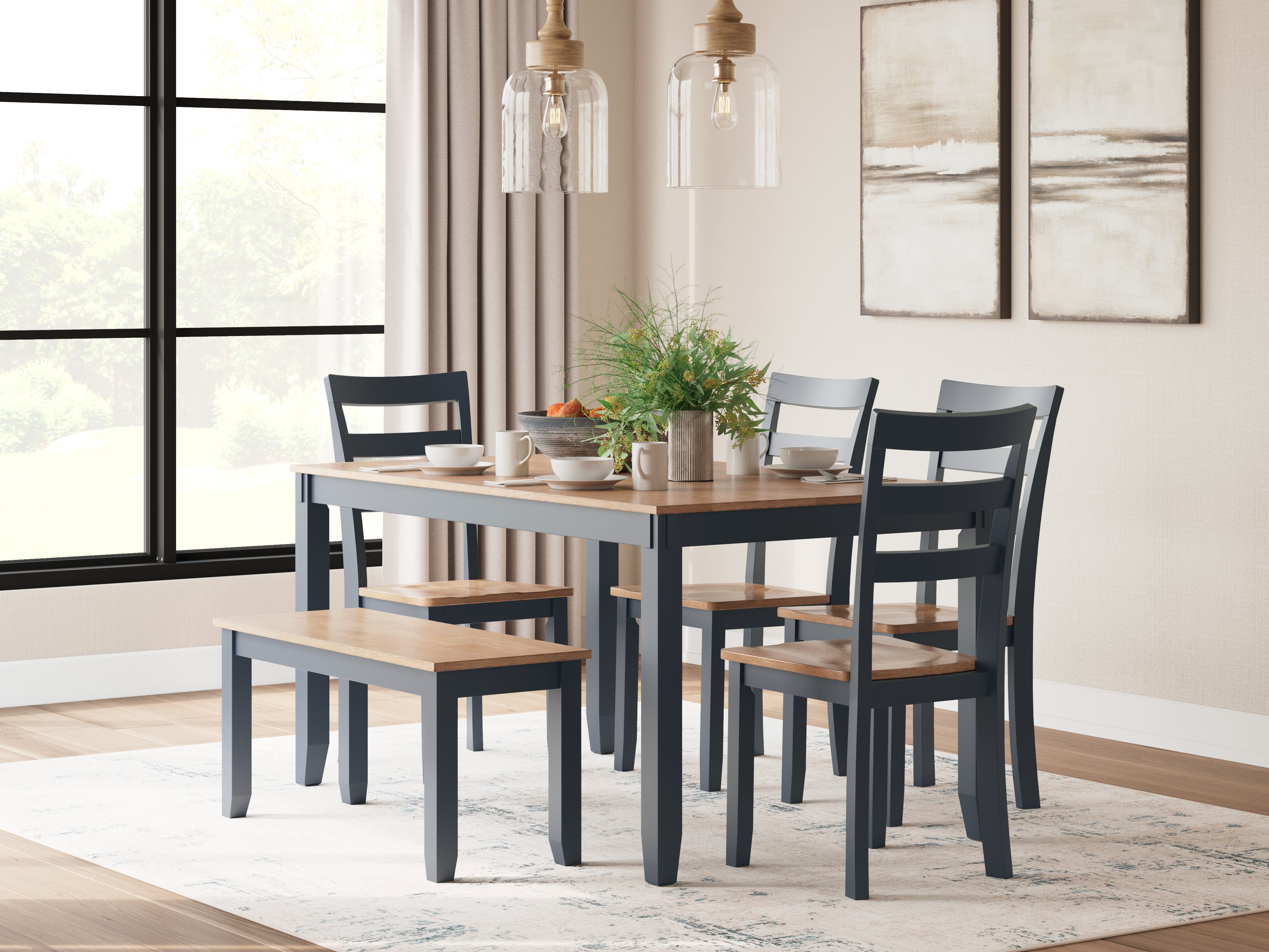 Hoover Furniture Outlet - Ashley Furniture - Gesthaven Dining Table with 4 Chairs and Bench (Set of 6) - Dining Room Table Set (6/CN) - D399-325