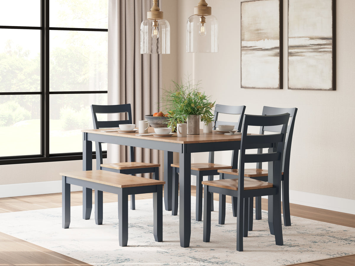 Hoover Furniture Outlet - Ashley Furniture - Gesthaven Dining Table with 4 Chairs and Bench (Set of 6) - Dining Room Table Set (6/CN) - D399-325