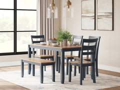Hoover Furniture Outlet - Ashley Furniture - Gesthaven Dining Table with 4 Chairs and Bench (Set of 6) - Dining Room Table Set (6/CN) - D399-325