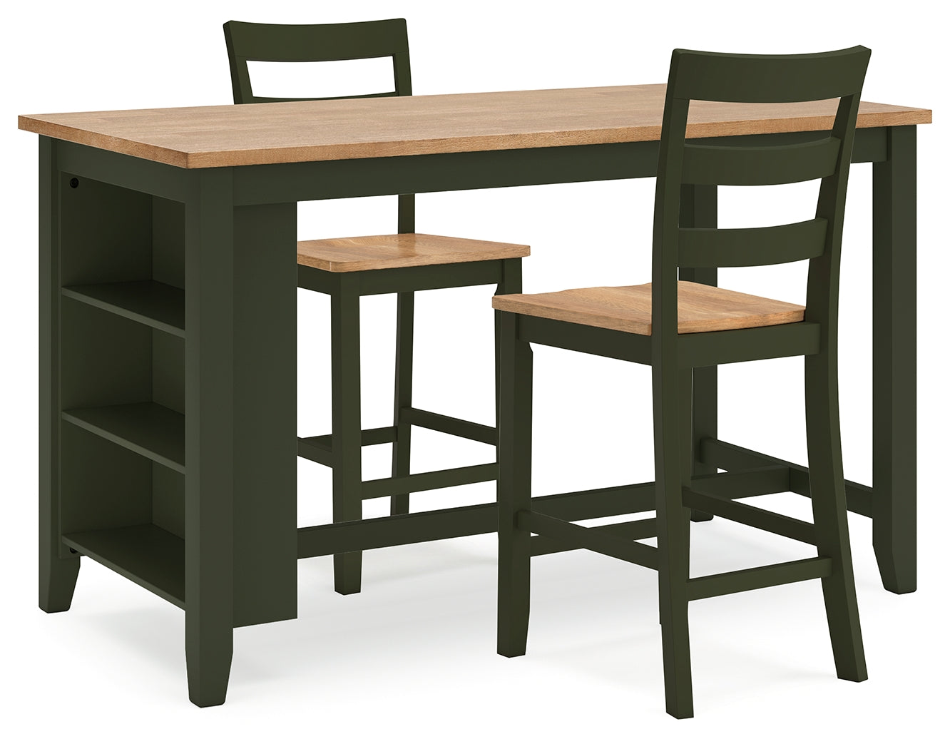 Hoover Furniture Outlet - Ashley Furniture - Gesthaven Counter Height Dining Table and 2 Barstools - Counter Height Dining Table and 2 Barstools / Natural/Green - D401D3