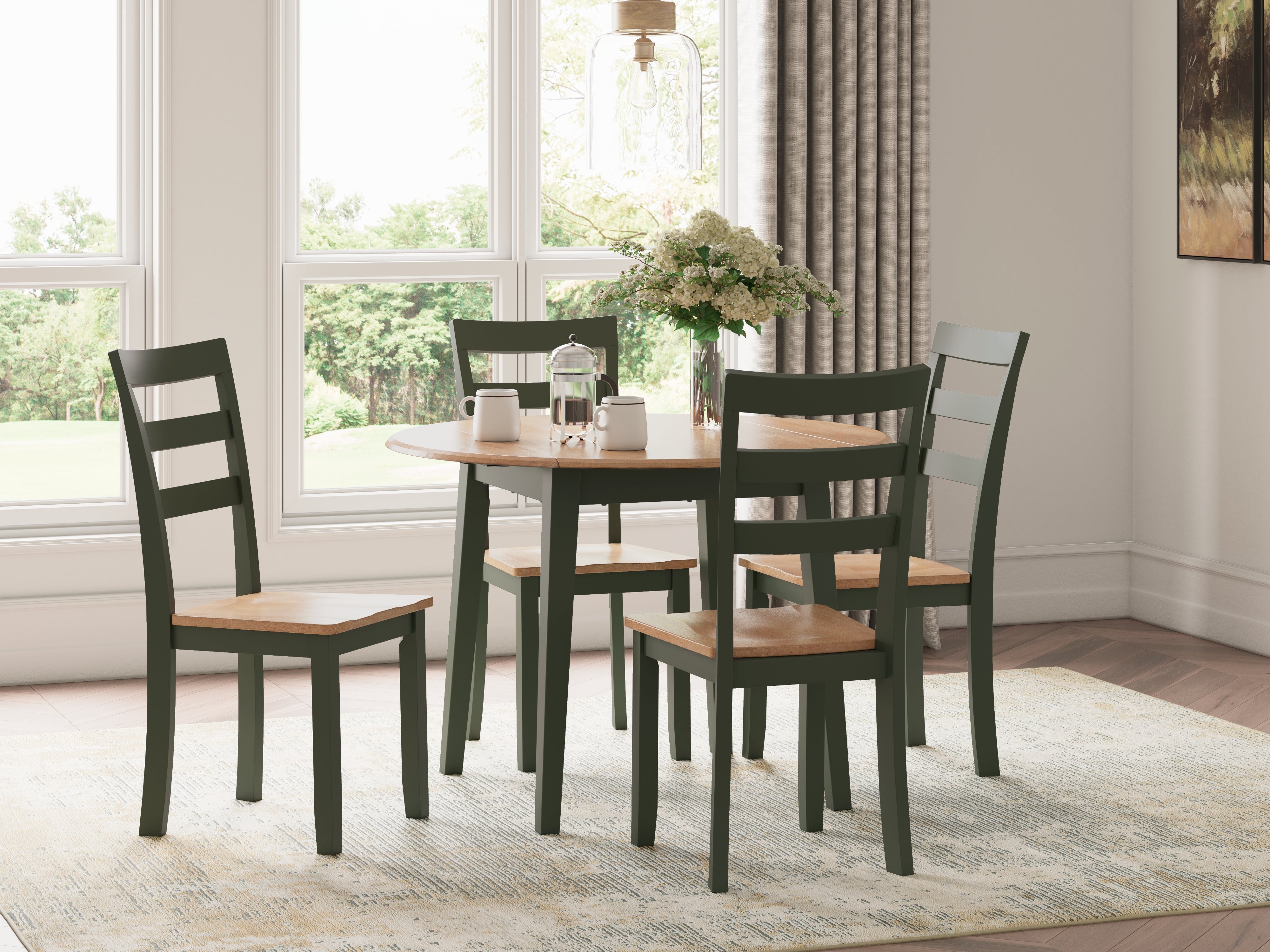 Hoover Furniture Outlet - Ashley Furniture - Gesthaven Dining Table and 4 Chairs - Dining Table and 4 Chairs / Natural/Green - D401D1
