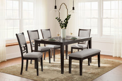 Hoover Furniture Outlet - Ashley Furniture - Langwest Dining Table and 4 Chairs and Bench (Set of 6) - Dining Room Table Set (6/CN) / Brown - D422-325