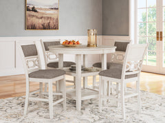 Hoover Furniture Outlet - Ashley Furniture - Erinberg Counter Height Dining Table and 4 Barstools (Set of 5) - DRM Counter Table Set (5/CN) / Antique White - D423-223