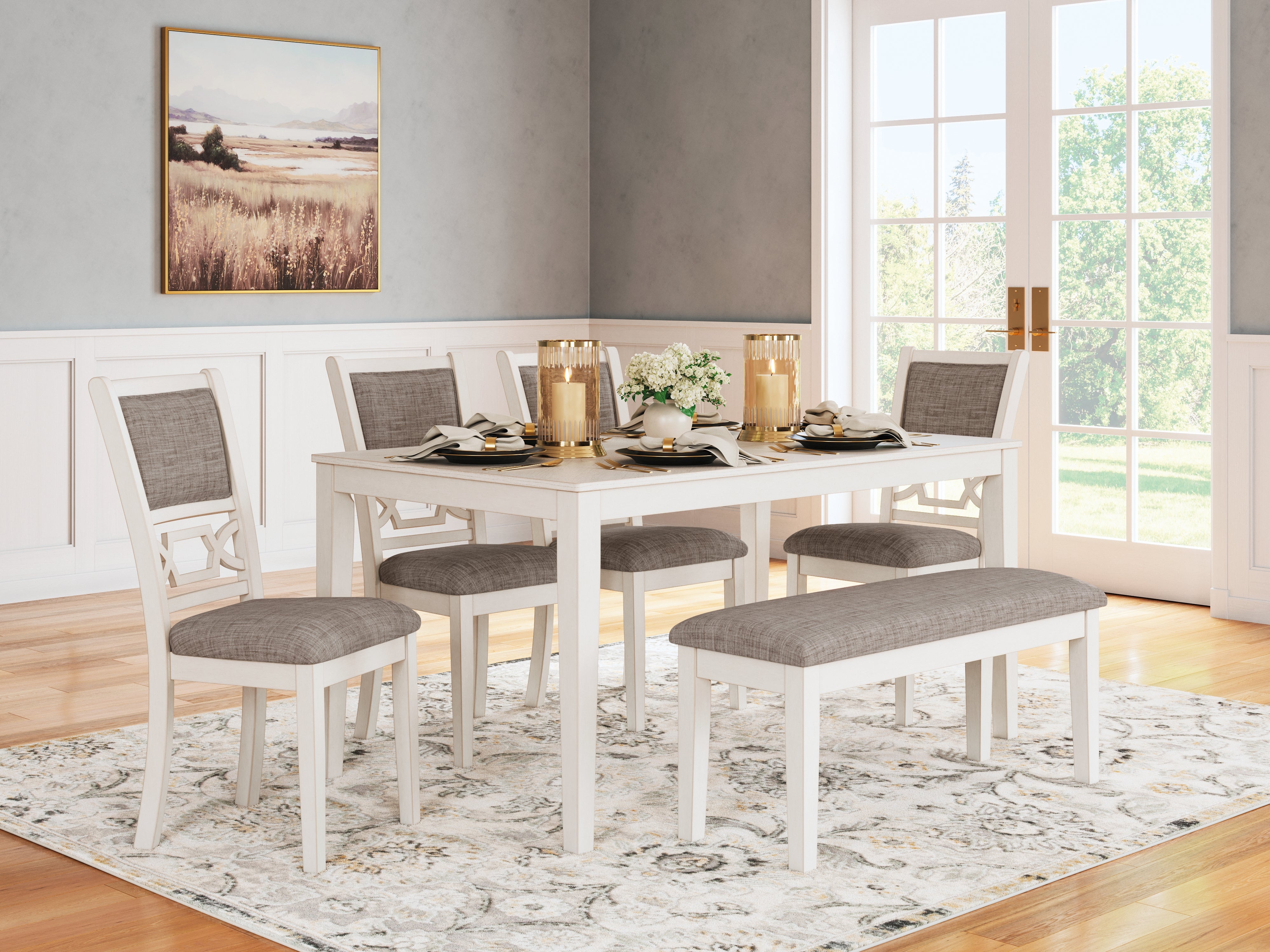 Hoover Furniture Outlet - Ashley Furniture - Erinberg Dining Table and 4 Chairs and Bench (Set of 6) - Dining Room Table Set (6/CN) - D423-325