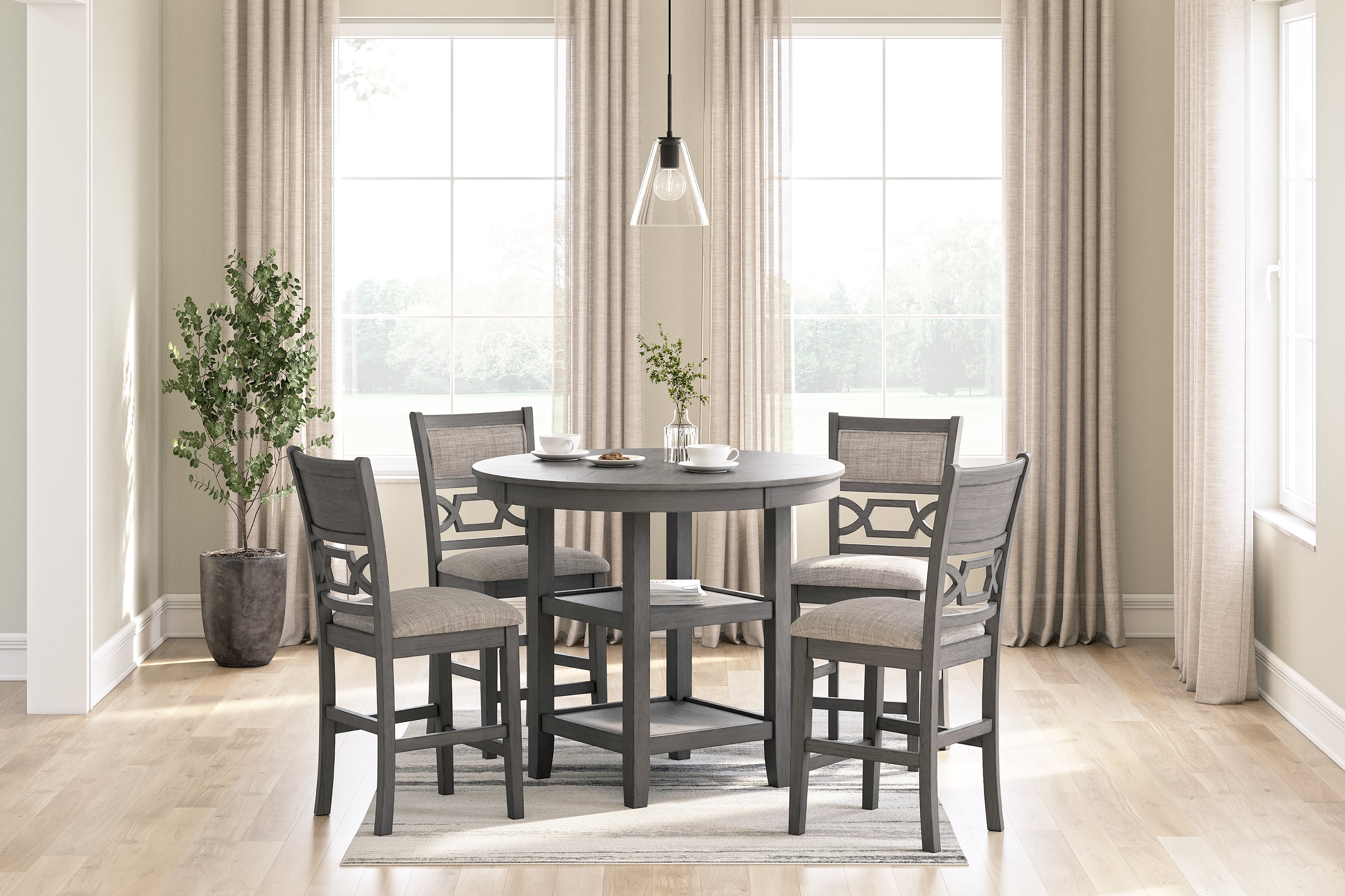 Hoover Furniture Outlet - Ashley Furniture - Wrenning Counter Height Dining Table and 4 Barstools (Set of 5) - DRM Counter Table Set (5/CN) / Gray - D425-223