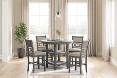 Hoover Furniture Outlet - Ashley Furniture - Wrenning Counter Height Dining Table and 4 Barstools (Set of 5) - DRM Counter Table Set (5/CN) / Gray - D425-223