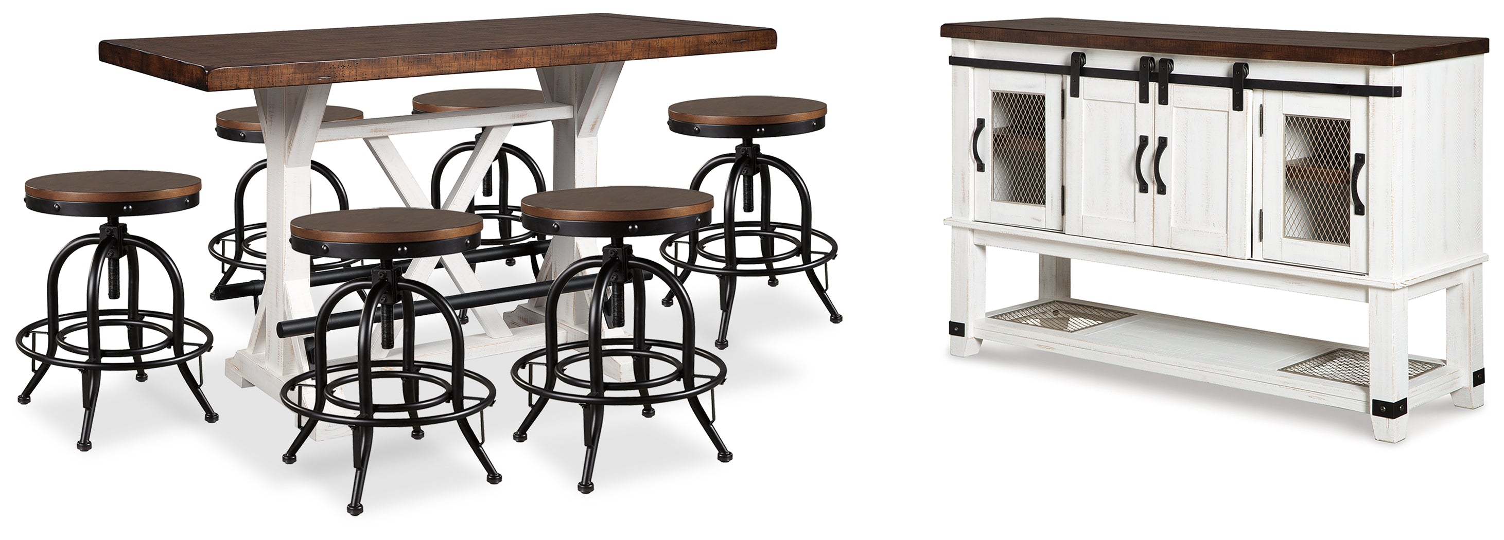Hoover Furniture Outlet - Ashley Furniture - Valebeck Counter Height Dining Table, 6 Barstools and Server - Counter Height Dining Table, 6 Barstools and Server - D546D32