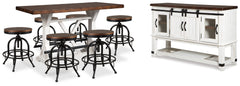 Hoover Furniture Outlet - Ashley Furniture - Valebeck Counter Height Dining Table, 6 Barstools and Server - Counter Height Dining Table, 6 Barstools and Server - D546D32