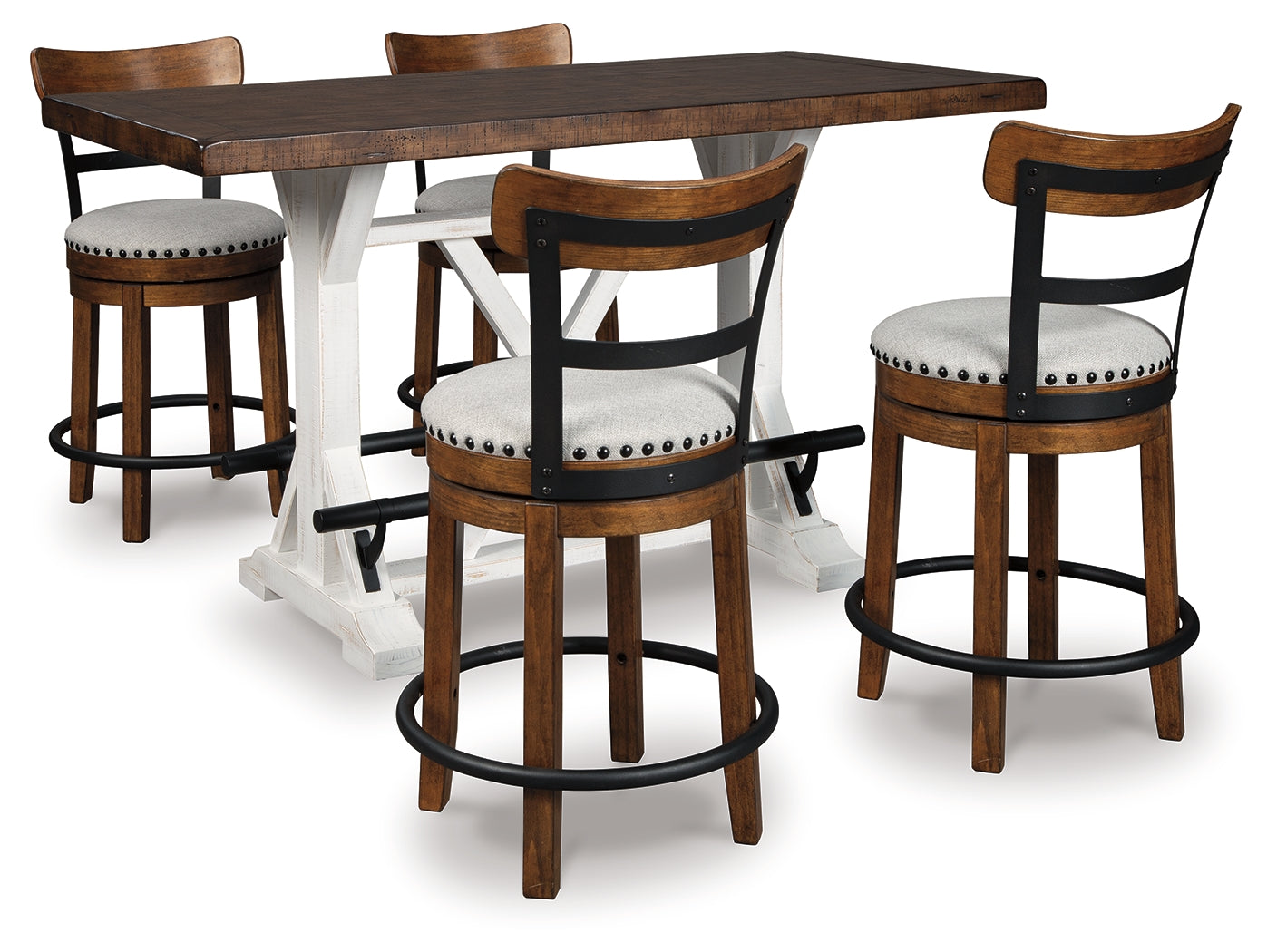 Hoover Furniture Outlet - Ashley Furniture - Valebeck Counter Height Dining Table and 4 Barstools - Counter Height Dining Table and 4 Barstools / Brown - D546D5