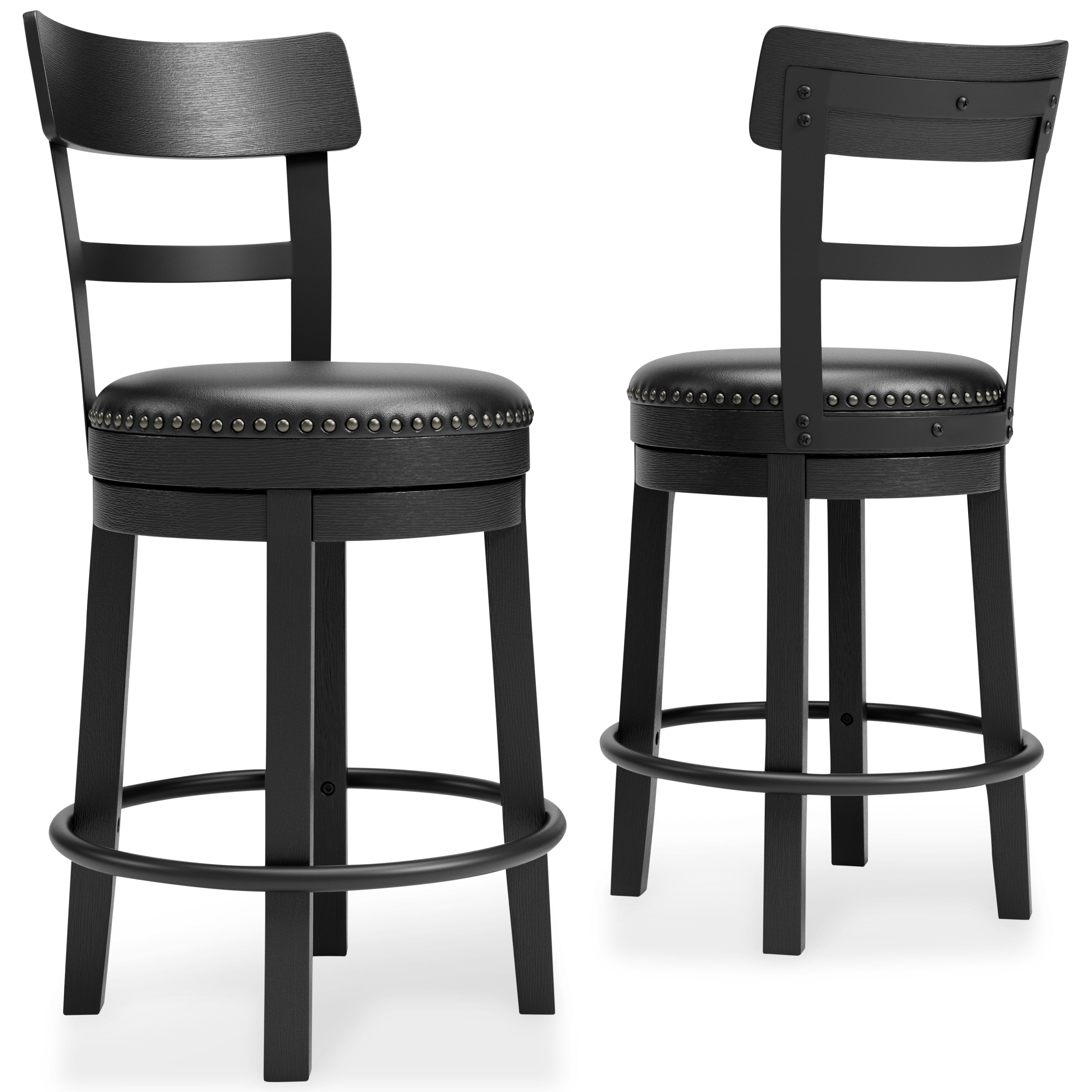Hoover Furniture Outlet - Ashley Furniture - Valebeck Counter Height Bar Stool - UPH Swivel Barstool (1/CN) / Black - D546-624