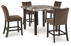 Hoover Furniture Outlet - Ashley Furniture - Jeshina Counter Height Dining Table and 4 Barstools - Counter Height Dining Table and 4 Barstools / Dark Brown - PCD581D3