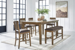 Hoover Furniture Outlet - Ashley Furniture - Urbinforte Counter Height Extension Dining Table, 4 Barstools and Bench - Counter Height Extension Dining Table, 4 Barstools and Bench - PCD592D4