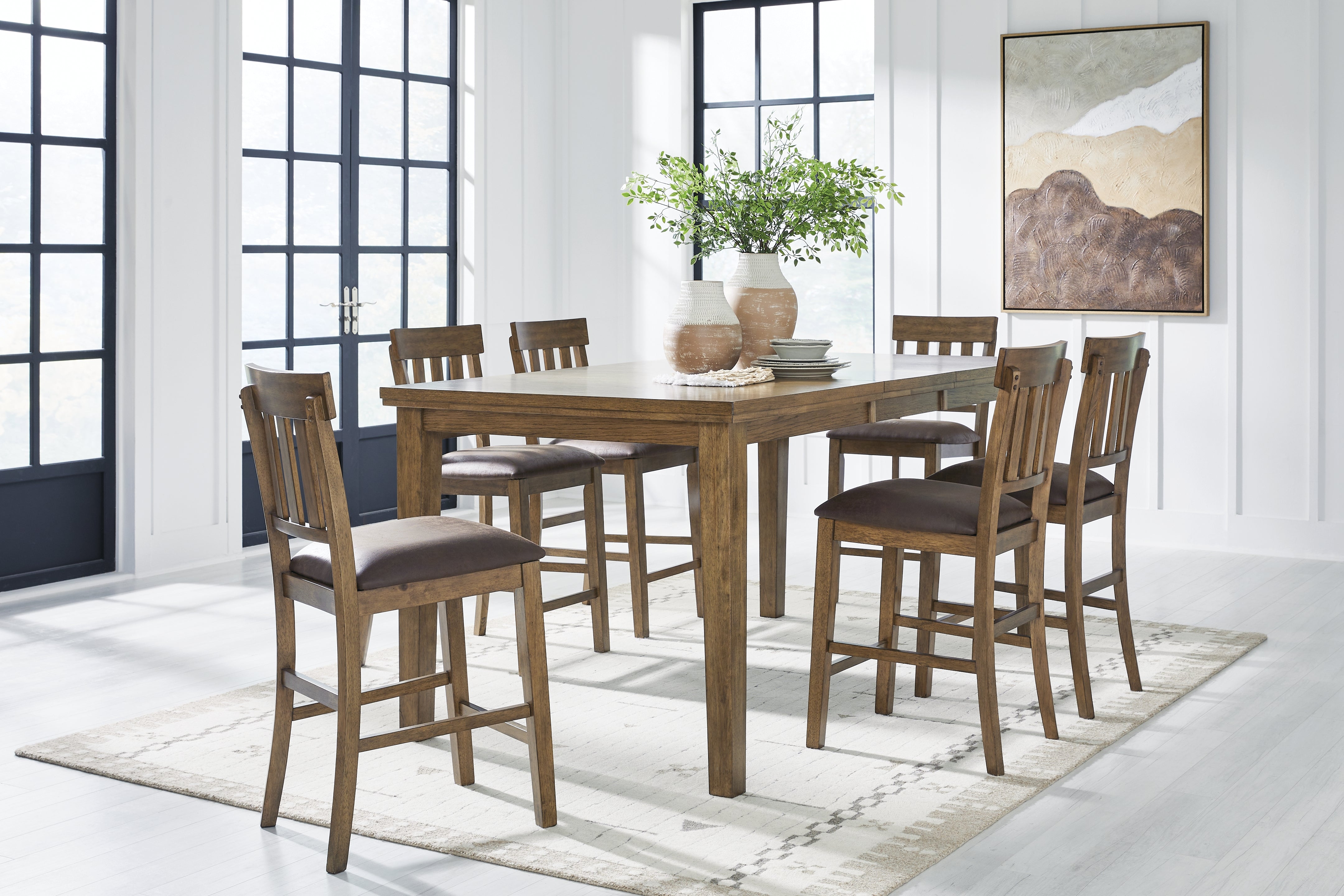 Hoover Furniture Outlet - Ashley Furniture - Urbinforte Counter Height Extension Dining Table and 6 Barstools - Counter Height Extension Dining Table and 6 Barstools - PCD592D6