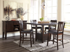 Hoover Furniture Outlet - Ashley Furniture - Haddigan Counter Height Dining Table, 4 Barstools and Server - Counter Height Dining Table, 4 Barstools and Server - D596D8