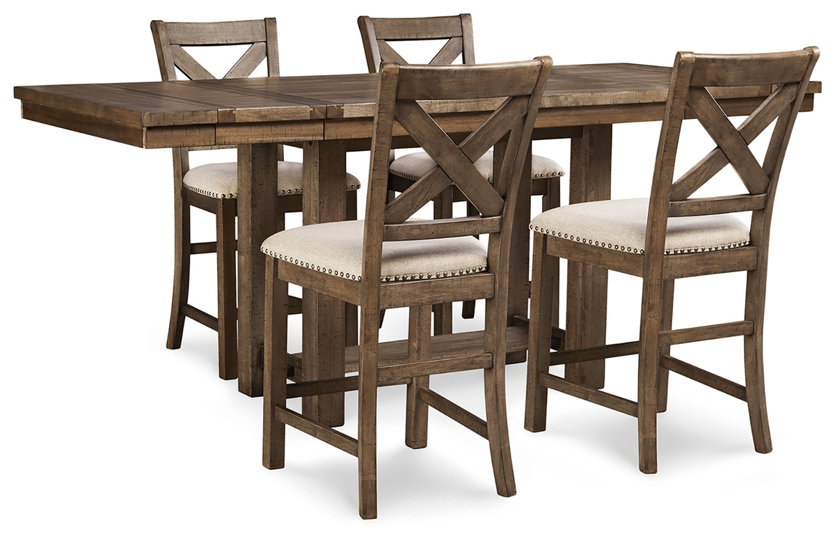 Hoover Furniture Outlet - Ashley Furniture - Moriville Counter Height Dining Table and 4 Barstools - Counter Height Dining Table and 4 Barstools - D631D1
