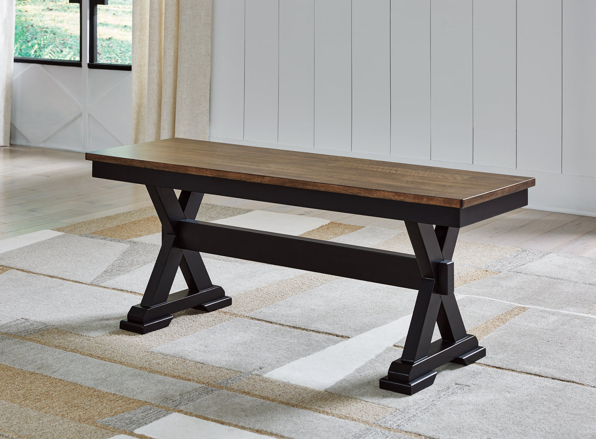 Hoover Furniture Outlet - Ashley Furniture - Wildenauer 50" Dining Bench - Large Dining Room Bench / Brown/Black / 48"W x 16"D x 19"H - D634-00