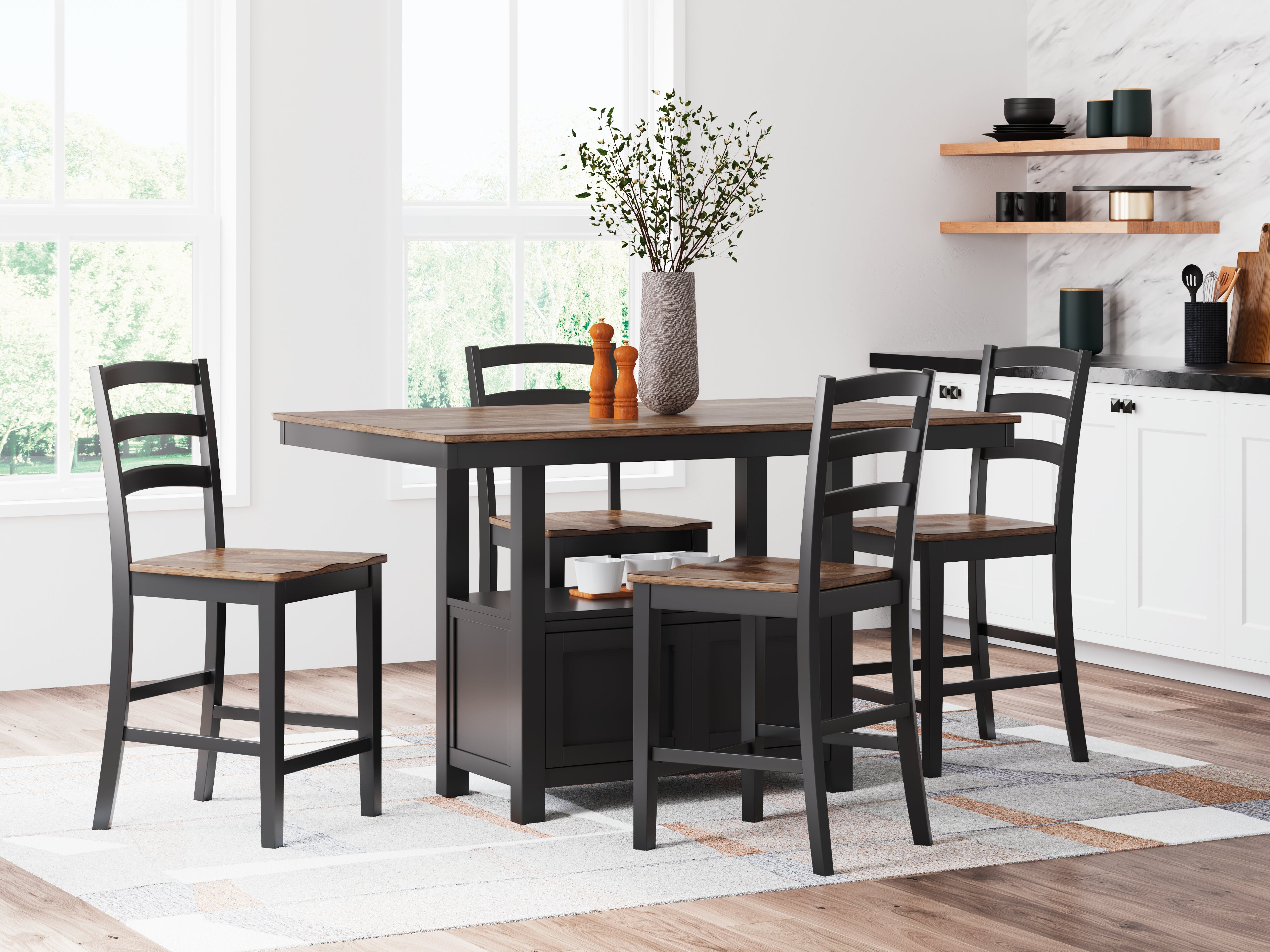 Hoover Furniture Outlet - Ashley Furniture - Wildenauer Counter Height Dining Table and 4 Barstools - Counter Height Dining Table and 4 Barstools / Brown/Black - D634D3