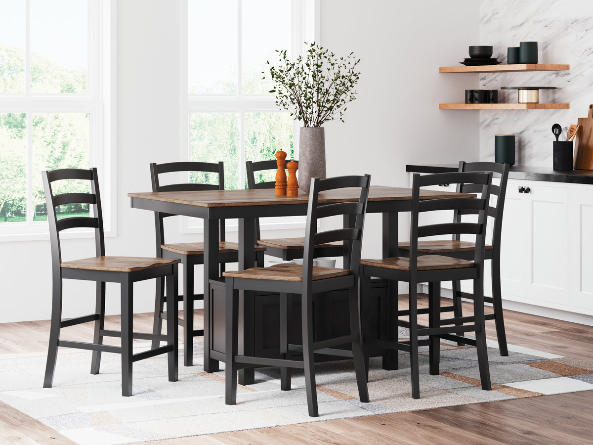 Hoover Furniture Outlet - Ashley Furniture - Wildenauer Counter Height Dining Table and 6 Barstools - Counter Height Dining Table and 6 Barstools / Brown/Black - D634D8