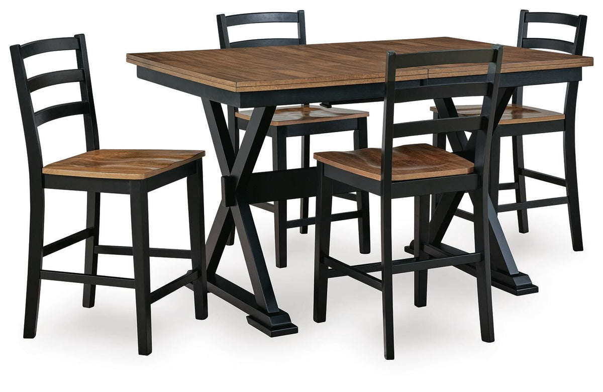 Hoover Furniture Outlet - Ashley Furniture - Wildenauer Counter Height Extension Dining Table and 4 Barstools - Counter Height Extension Dining Table and 4 Barstools - D634D9