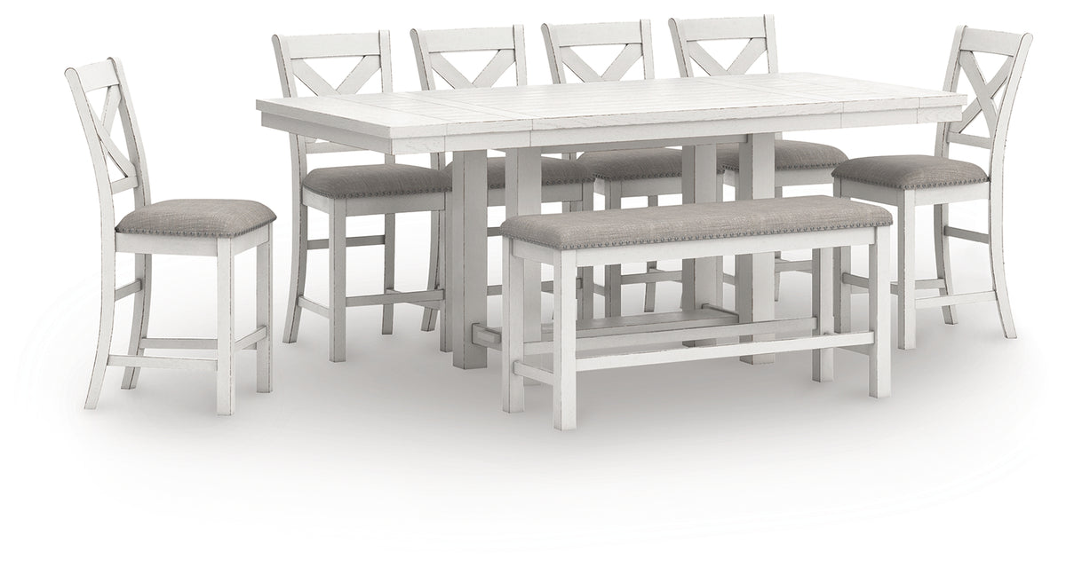 Hoover Furniture Outlet - Ashley Furniture - Robbinsdale Counter Height Extension Dining Table, 6 Barstools and Bench - Counter Height Extension Dining Table, 6 Barstools and Bench - D642D10