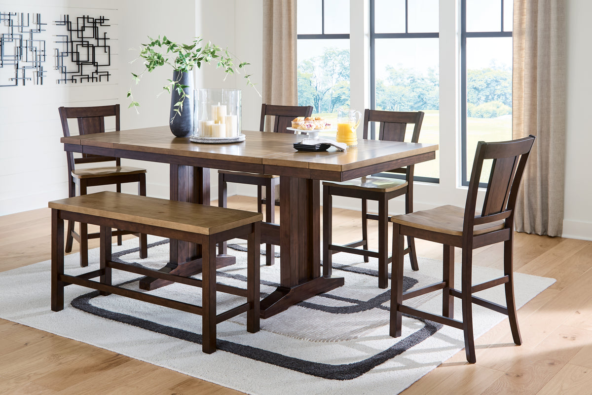 Hoover Furniture Outlet - Ashley Furniture - Rylandeen Counter Height Extension Dining Table 4 Barstools and Bench - Counter Height Extension Dining Table 4 Barstools and Bench - PCD651D4