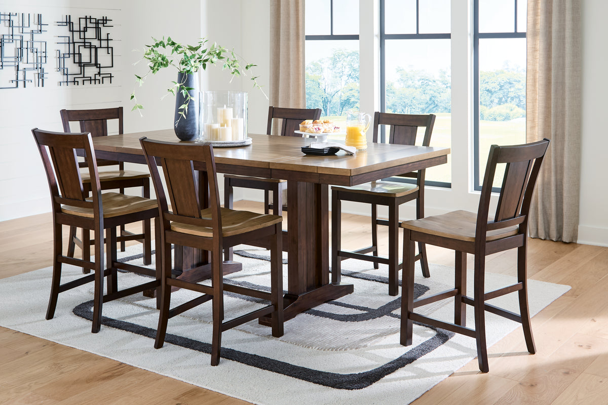 Hoover Furniture Outlet - Ashley Furniture - Rylandeen Counter Height Extension Dining Table and 6 Barstools - Counter Height Extension Dining Table and 6 Barstools - PCD651D5