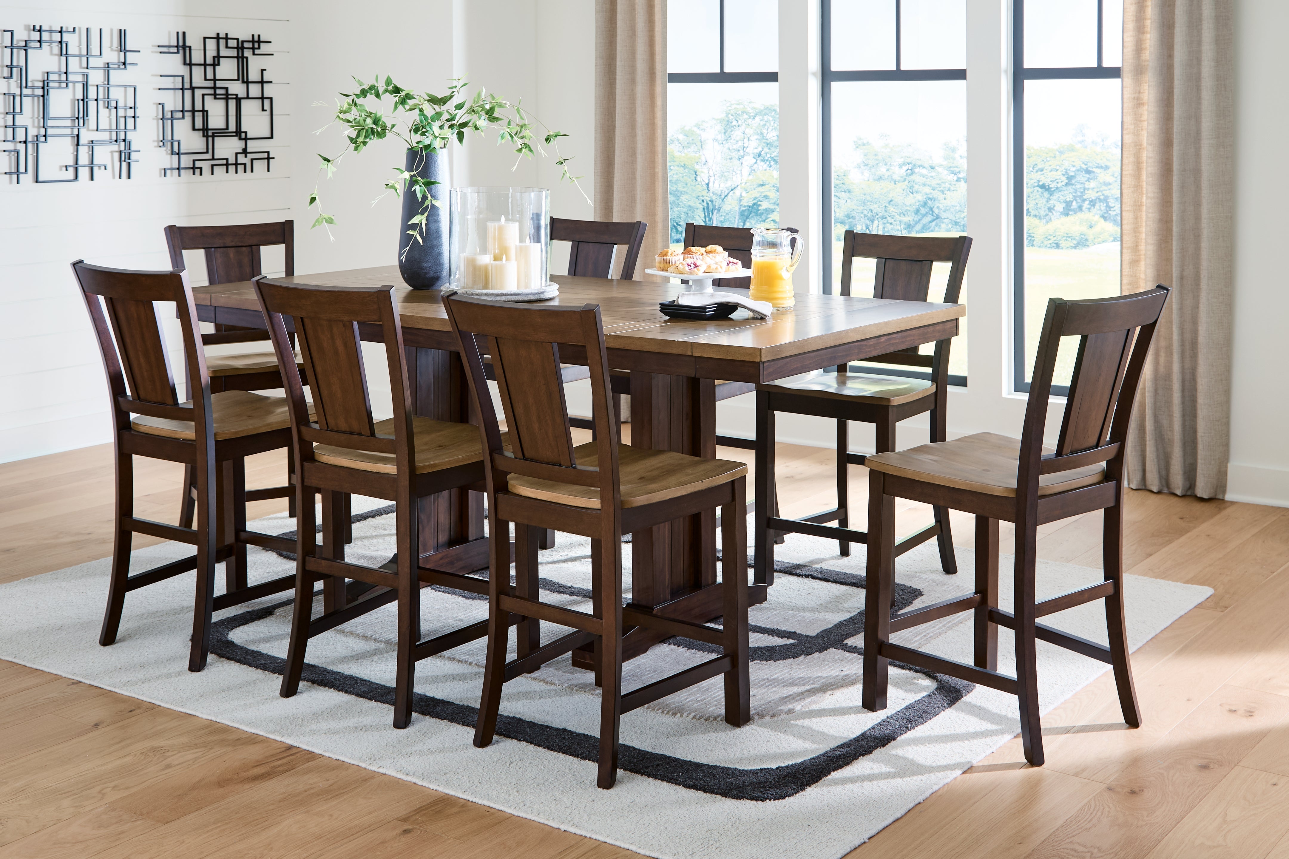Hoover Furniture Outlet - Ashley Furniture - Rylandeen Counter Height Extension Dining Table and 8 Barstools - Counter Height Extension Dining Table and 8 Barstools - PCD651D6