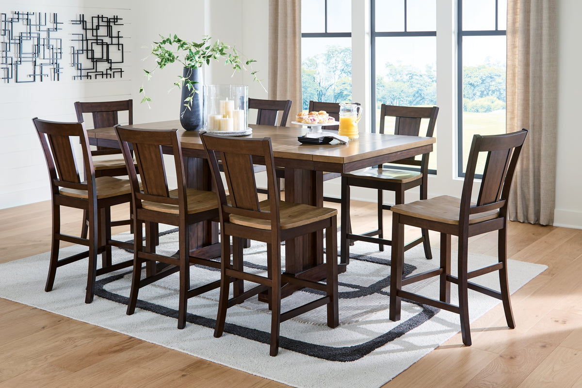 Hoover Furniture Outlet - Ashley Furniture - Rylandeen Counter Height Extension Dining Table and 8 Barstools - Counter Height Extension Dining Table and 8 Barstools - PCD651D6