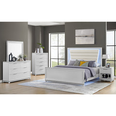 Denmark Full UPH Bed with Lights in White – SKU B-14260-7-FUB | Elements