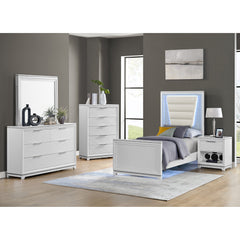 Denmark Twin UPH Bed with Lights in White – SKU B-14260-7-TUB | Elements