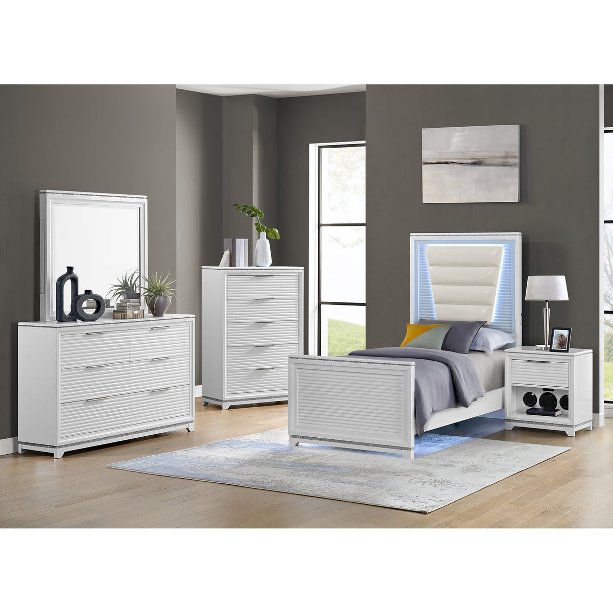 Denmark 1-Drawer Nightstand with Speaker and USB in White – SKU B-14260-7-NS1 | Elements