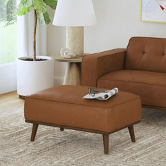 Destiny Ottoman with Wood Base in Pebble Tan – SKU U-15000-8210-000 | Elements