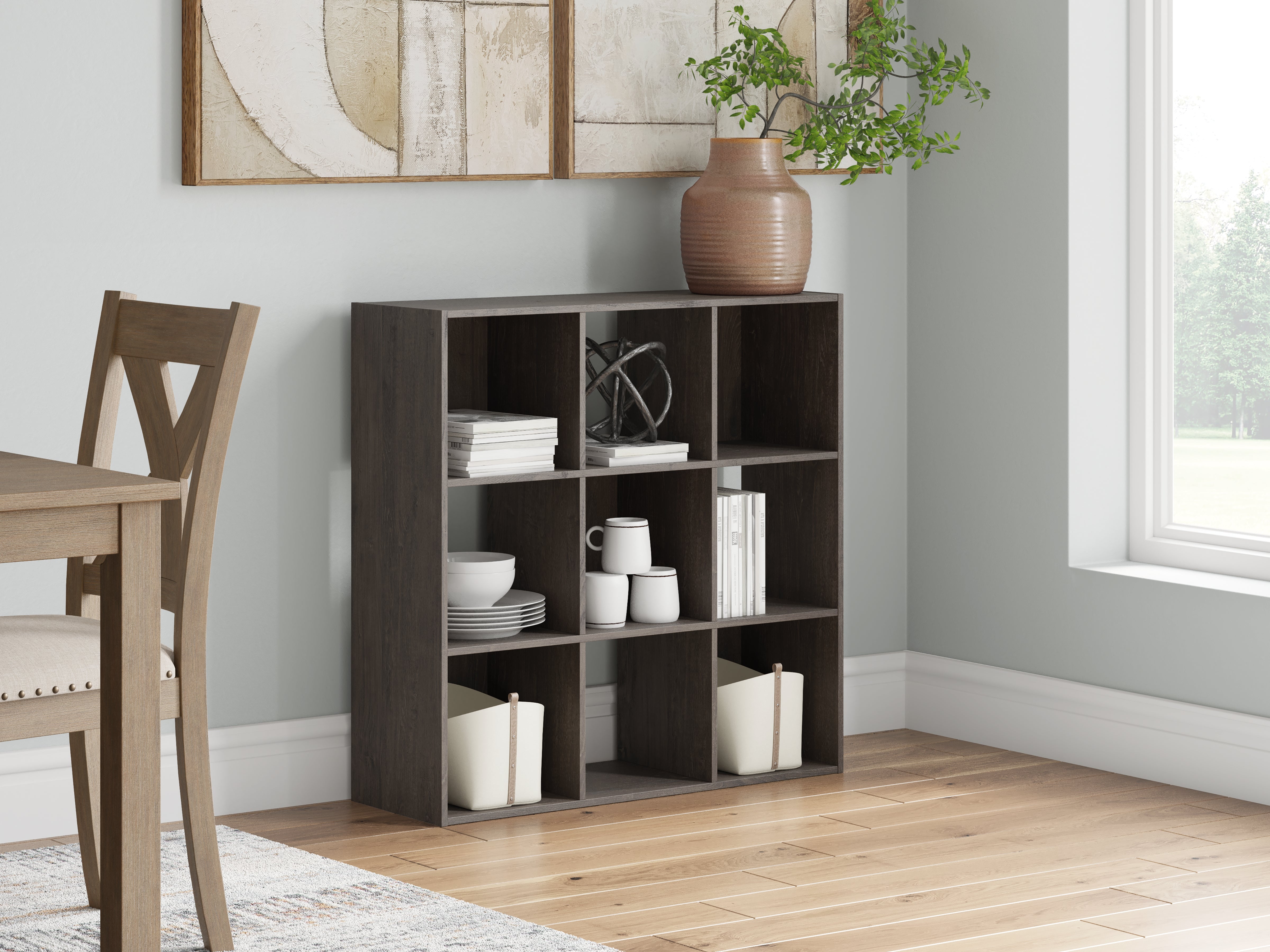 Hoover Furniture Outlet - Ashley Furniture - Piperton Nine Cube Organizer - Nine Cube Organizer / Charcoal - EA5514-3X3