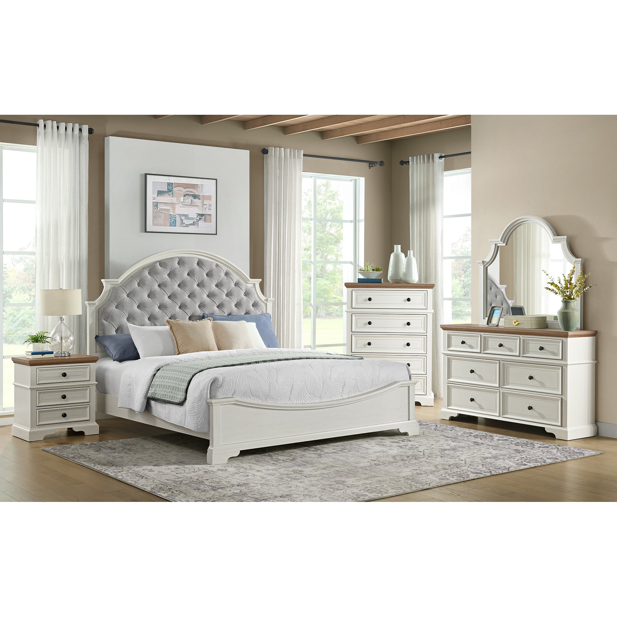 Eastwood Youth Dresser and Mirror Set in Brown and Off-White – SKU Y-13160-7-DRMR | Elements