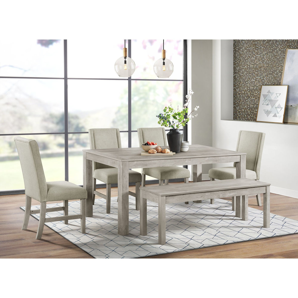 Eleanor Dining Bench in White – SKU D-6460-3-BN | Elements